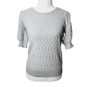TAHARI Puff Sleeve Gray Sweater with Diamond Knit Pattern Size Small